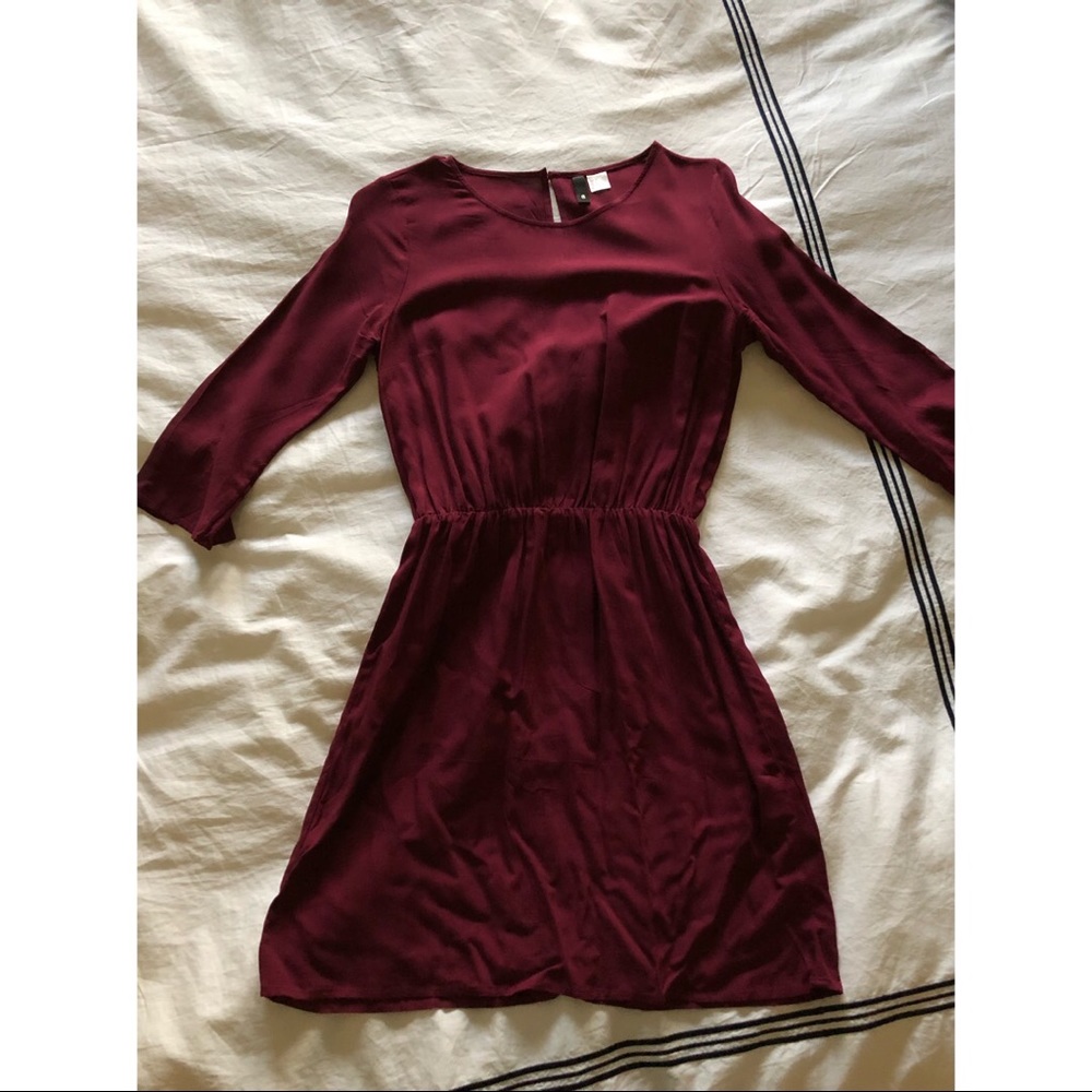 H&M dark cherry 3/4 sleeve cotton dress
